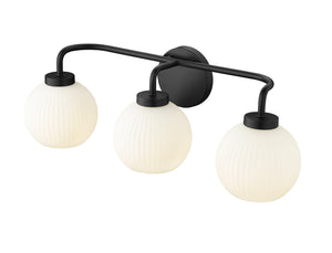 Vanity Fixtures 3 Lamps Oprah Vanity Light - Matte Black - Opal Ribbed Glass - 24in. Wide