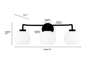 Vanity Fixtures 3 Lamps Oprah Vanity Light - Matte Black - Opal Ribbed Glass - 24in. Wide