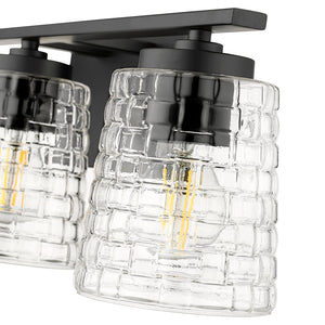 Vanity Fixtures 3 Lamps Saben Vanity Light - Matte Black - Clear Woven Glass - 23in. Wide