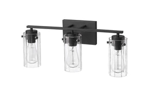 Vanity Fixtures 3 Lamps Serena Vanity Light - Matte Black - Clear Ribbed Glass - 21.5in. Wide