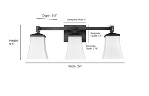 Vanity Fixtures 3 Lamps Sonorra Vanity Light - Matte Black - Opal White Glass - 24in. Wide