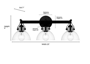 Vanity Fixtures 3 Lamps Vanity Light - Matte Black - Clear Glass - 23in. Wide