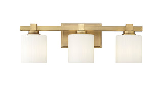 Vanity Fixtures 3 Lamps Vanity Light - Vintage Brass - Opal Ribbed Glass - 22in. Wide