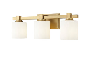 Vanity Fixtures 3 Lamps Vanity Light - Vintage Brass - Opal Ribbed Glass - 22in. Wide