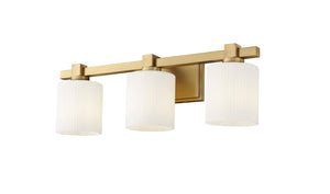 Vanity Fixtures 3 Lamps Vanity Light - Vintage Brass - Opal Ribbed Glass - 22in. Wide