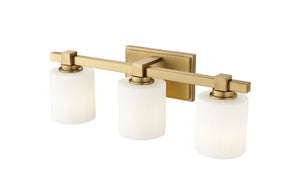 Vanity Fixtures 3 Lamps Vanity Light - Vintage Brass - Opal Ribbed Glass - 22in. Wide