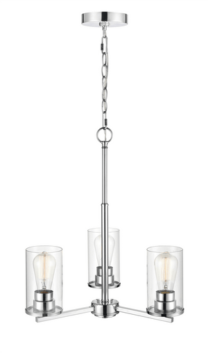 Chandeliers 3 Lamps Verlana Chandelier - Chrome - Clear Glass - 19in Diameter - E26 Medium Base