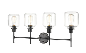 Vanity Fixtures 4 Lamps Asheville Vanity Light - Matte Black - Clear Glass - 34.75in. Wide