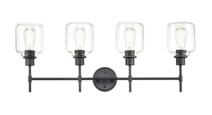 Vanity Fixtures 4 Lamps Asheville Vanity Light - Matte Black - Clear Glass - 34.75in. Wide