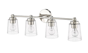 Vanity Fixtures 4 Lamps Lauryn Vanity Light - Polished Nickel - Clear Seeded Glass - 30.5in. Wide