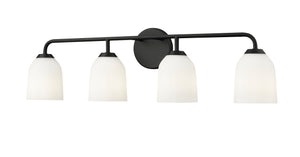 Vanity Fixtures 4 Lamps Norah Vanity Light - Matte Black - Opal Ribbed Glass - 32in. Wide