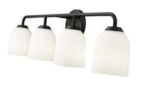 Vanity Fixtures 4 Lamps Norah Vanity Light - Matte Black - Opal Ribbed Glass - 32in. Wide