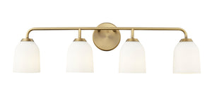 Vanity Fixtures 4 Lamps Norah Vanity Light - Vintage Brass - Opal Ribbed Glass - 32in. Wide