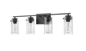 Vanity Fixtures 4 Lamps Serena Vanity Light - Matte Black - Clear Ribbed Glass - 30.5in. Wide