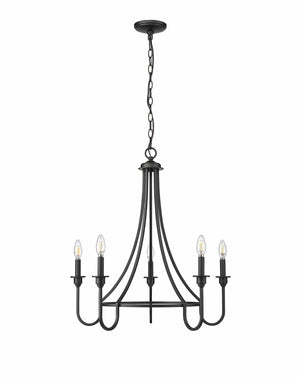 Chandeliers 5 Lamps Artemis Chandelier - Matte Black - White Fabric Shade - 26in Diameter - E12 Candelabra Base