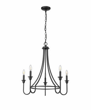 Chandeliers 5 Lamps Artemis Chandelier - Matte Black - White Fabric Shade - 26in Diameter - E12 Candelabra Base