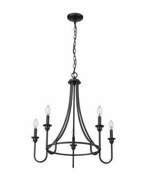 Chandeliers 5 Lamps Artemis Chandelier - Matte Black - White Fabric Shade - 26in Diameter - E12 Candelabra Base