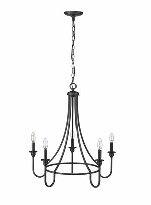 Chandeliers 5 Lamps Artemis Chandelier - Matte Black - White Fabric Shade - 26in Diameter - E12 Candelabra Base