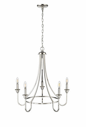 Chandeliers 5 Lamps Artemis Chandelier - Polished Nickel - White Fabric Shade - 26in Diameter - E12 Candelabra Base