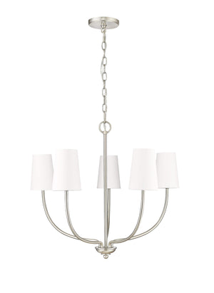 Chandeliers 5 Lamps Kandor Chandelier - Brushed Nickel - White Fabric Shade - 26in Diameter - E12 Candelabra Base