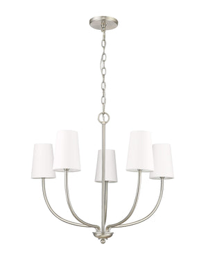 Chandeliers 5 Lamps Kandor Chandelier - Brushed Nickel - White Fabric Shade - 26in Diameter - E12 Candelabra Base