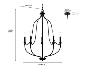 Chandeliers 5 Lamps Senoia Chandelier - Matte Black - 25in Diameter - E12 Candelabra Base