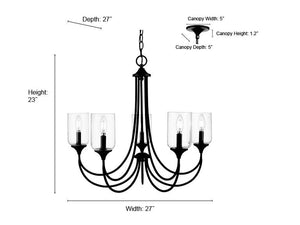 Chandeliers 5 Lamps Waddingham Chandelier - Matte Black - 27in Diameter - E12 Candelabra Base