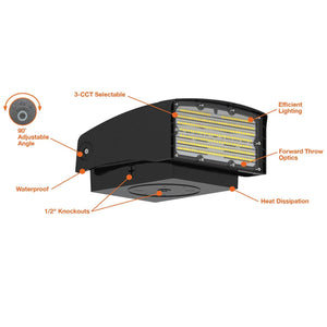 LED Wall Packs 50W/40W/30W LED Full Cutoff Wall Adjustable Wallpacks  - Black