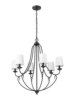 Chandeliers 6 Lamps Eisley Chandelier - Matte Black - White Fabric Shade - 28.5in Diameter - E12 Candelabra Base