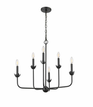 Chandeliers 6 Lamps Freesia Chandelier - Matte Black - 25.625in Diameter - E12 Candelabra Base