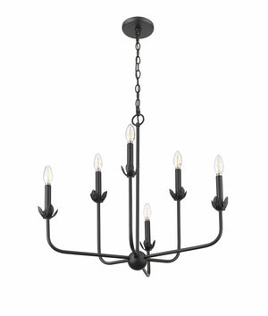 Chandeliers 6 Lamps Freesia Chandelier - Matte Black - 25.625in Diameter - E12 Candelabra Base