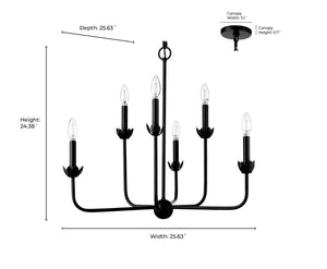 Chandeliers 6 Lamps Freesia Chandelier - Matte Black - 25.625in Diameter - E12 Candelabra Base