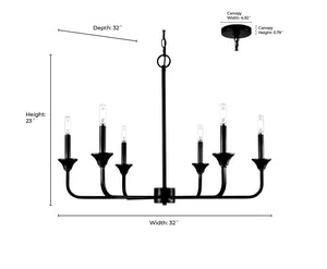 Chandeliers 6 Lamps Herring Chandelier - Matte Black - 32in Diameter - E12 Candelabra Base