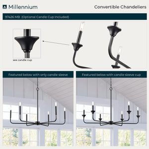 Chandeliers 6 Lamps Herring Chandelier - Matte Black - 42in Diameter - E12 Candelabra Base