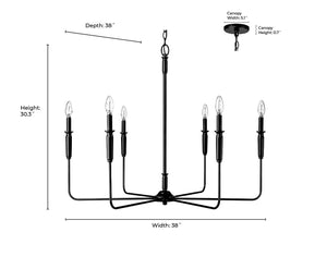 Chandeliers 6 Lamps Savanne Chandelier - Matte Black - 38in Diameter - E12 Candelabra Base