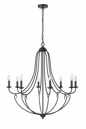 Chandeliers 8 Lamps Eisley Chandelier - Matte Black - White Fabric Shade - 36in Diameter - E12 Candelabra Base