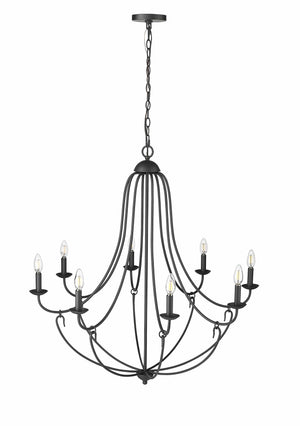 Chandeliers 8 Lamps Eisley Chandelier - Matte Black - White Fabric Shade - 36in Diameter - E12 Candelabra Base