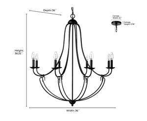 Chandeliers 8 Lamps Eisley Chandelier - Modern Gold - White Fabric Shade - 36in Diameter - E12 Candelabra Base