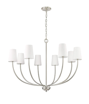 Chandeliers 8 Lamps Kandor Chandelier - Brushed Nickel - White Fabric Shade - 38in Diameter - E12 Candelabra Base