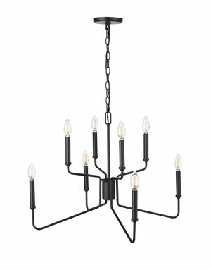 Chandeliers 8 Lamps Raven Chandelier - Matte Black - 28in Diameter - E12 Candelabra Base