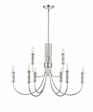 Chandeliers 9 Lamps Potiss Chandelier - Polished Nickel - 34in Diameter - E12 Candelabra Base