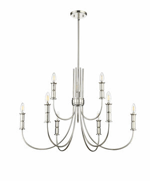 Chandeliers 9 Lamps Potiss Chandelier - Polished Nickel - 34in Diameter - E12 Candelabra Base