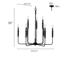 Chandeliers 9 Lamps Savanne Chandelier - Matte Black - 31.9in Diameter - E12 Candelabra Base