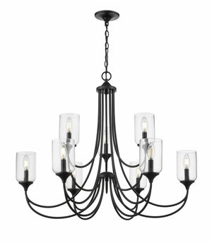 Chandeliers 9 Lamps Waddingham Chandelier - Matte Black - 35.4in Diameter - E12 Candelabra Base