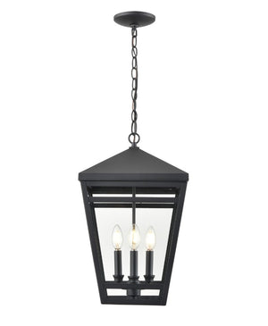 Seager Outdoor Hanging Lantern - Textured Black - Clear Glass - 12in. Diameter - E12 Candelabra Base