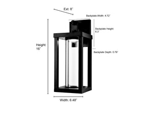 Dumont LED Wall Sconce - Powder Coated Black - Clear Glass - 11W Integrated LED Module - 414 Lm - 3000K Warm White