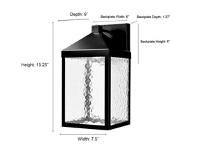 LED Wall Lamps Aaron Outdoor Wall Lamp - Powder Coated Black - Clear Textured Glass - 11W Integrated LED Module - 900 Lm - 9in. Extension - 3000K Warm White