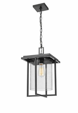 Pendant Fixtures Adair Outdoor Hanging Lantern - Powder Coated Black - Clear Seeded Glass - 11in. Diameter - E26 Medium Base