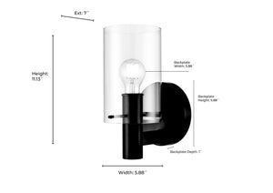 Wall Sconces Apolla Wall Sconce - Matte Black - Clear Glass - 7in. Extension - E26 Medium Base