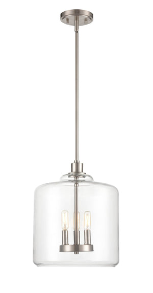 Pendant Fixtures Asheville Pendant - Satin Nickel - Clear Glass - 12in. Diameter - E12 Candelabra Base